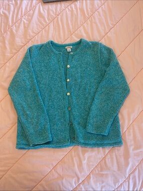 LL Bean 100% cotton cardigan sweater aqua medium